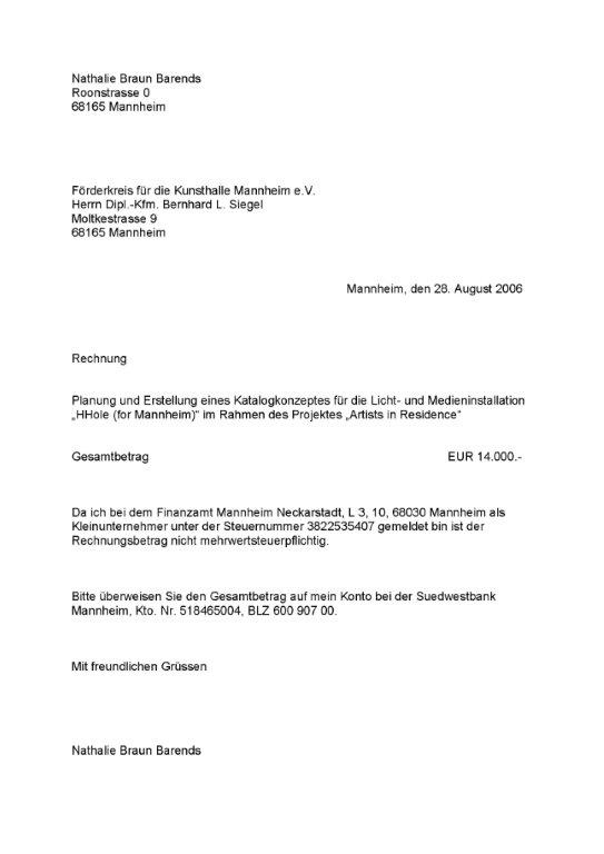 Rechnung fr Katalogkonzeptes